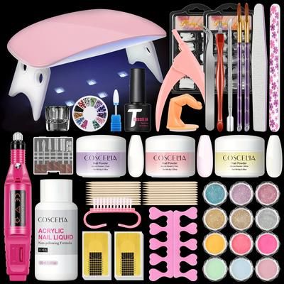 TEMU Coscelia Acrylic Nail Kit Clear Pink White With Uv Led Lamp Nail Drill Kit Nail Tools Acrylic Glitter Powder Acrylic Liquid Nail Extension Manicure Set