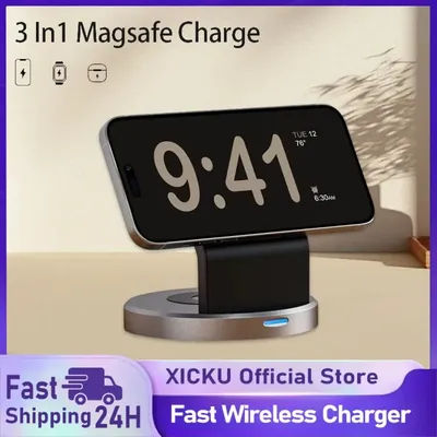 Supporto per caricabatterie wireless 3 in 1 per MagSafe iPhone 16 15 14 13 12 Pro Max Apple Watch AirPods Station Dock Stazione di ricarica rapida