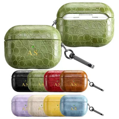 Custodia per auricolari fai da te con nome personalizzato personalizzato iniziale per Apple Airpods 4 3 2 1 Pro 2 Cover in pelle con motivo alligatore di lusso