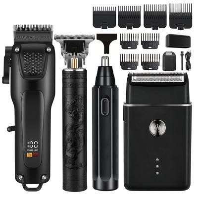 TEMU 4pcs Kit - Rechargeable Hair Clipper Set With Nose Trimmer, Electric Shaver, Detail Trimmer, Ideal Father's Day Gift, Supports Usb Charging, Includes Limit Comb, Valentine's Day Gift