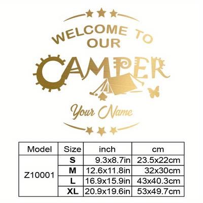 "TEMU 1pc Personalized "welcome To Our Camper" Reflective Vinyl Sticker - Customized Name Decal For Rv & , Self-adhesive, On Glass, Vinyl Material, Camper Accessories, Cz10001"
