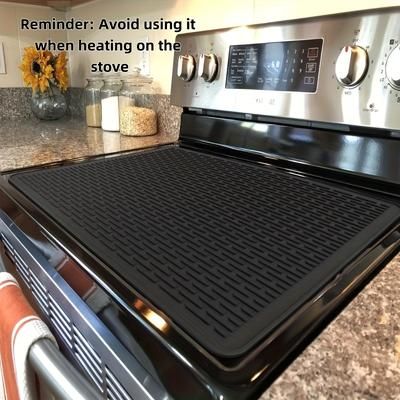 "TEMU Extra Large Silicone Stove Top Cover Mat - 28"x20" Heat Resistant Non-slip Protector Pad For Electric Stoves And Glass Countertops, Ideal For Rvs And Kitchens, Black/grey"