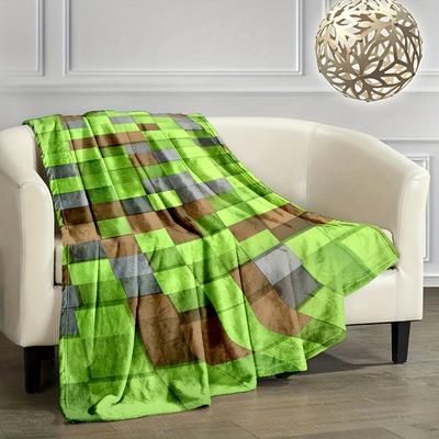TEMU Country-rustic Flannel Throw Blanket – Reversible , Non-woven, 100% Polyester, Digital Mosaic Print, Lightweight Cozy Couch Blanket, Cartoon Theme, 200-250g Square Weight