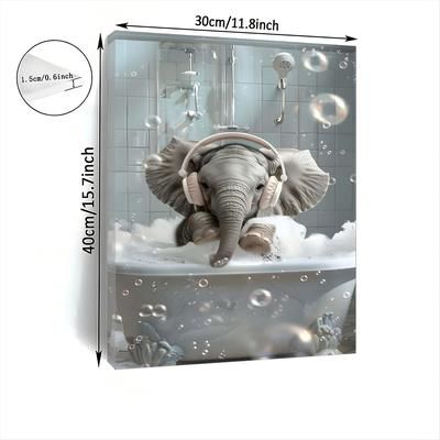 TEMU Elephant In Bathtub Canvas Art - Wooden Framed Wall Decor For Living Room, Bedroom, Kitchen | & Office Gift, 11.8x15.7 Inches Elephant Decor, Room Decor