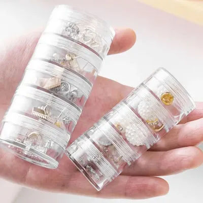 Round 5 Layer Clear Stackable Bead Storage Jars Cosmetic Storage Box Art Craft Accessory Organizer for Jewelry Beads Buttons