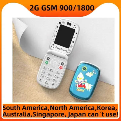Cute Cartoon Mobile Phone for Children, 1.8 Inch Flip, Mini Girl CellPhones, No Camera,Cute Cover,Dual Card,LED Light,2G GSM,