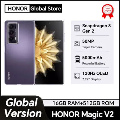Global Version HONOR Magic V2 5G Smartphone 7.92" Foldable OLED Display 120Hz 50MP Cameras Snapdragon 8 Gen 2 5000mAh 66w Charge