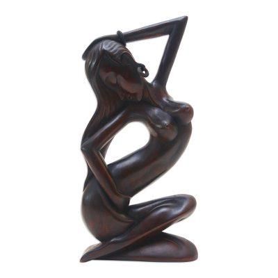 Indah,'Artisan Hand-Carved Suar Wood Woman Statuette from Bali'