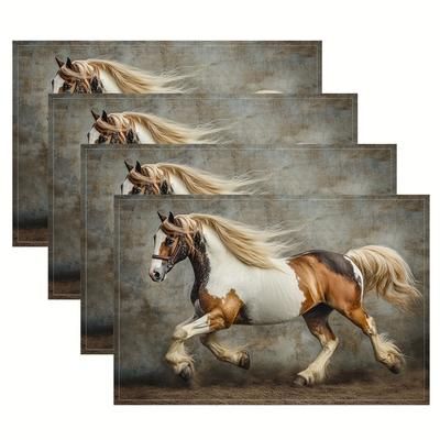 TEMU 4pcs Golden Horse Suitable For Dining Table Kitchen Party Indoor Festival Dinner Party And Home Decoration Table Mat 12x18 Inches ( Embroidery) Yqycp6711