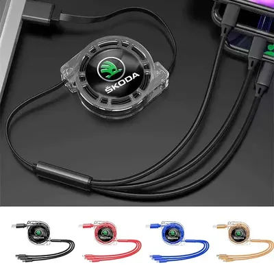 Câble de données 3 en 1 pour téléphone évolutif, câble de charge rapide, accessoires de voiture pour Skoda Octavia Fabia Kamiq Kapoq Kodiaq Rapid Superb