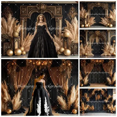 Black Boho Style Backdrop Black Curtains Europe Palace Wedding Portrait Birthday Party Decorations