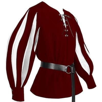Medievale Rinascimento 17° secolo Camicia Tunica Cavaliere Vichingo Crociato Lanzichenecco Con Volant Blocco di colori Costume Per uomo Celtico Vichingo Costumi da pirata Halloween Carnevale