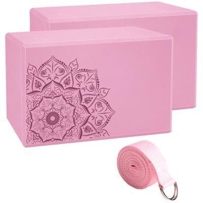 TEMU Non-slip Yoga Blocks And Stretch Strap Set - Pink, Green, Gray, Purple - Home Gym And Pilates - Eva Material, Home Workout Essentials|decorative Yoga Blocks|eva Foam Blocks