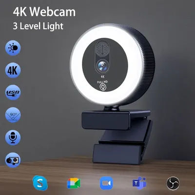 EXHQDR 4K/1080P USB Webcam with Auto Focus Ring Light Privacy Cover Tripod Type-C for PC Zoom Streaming Meeting