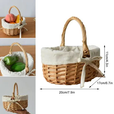 Cesto intrecciato a mano Cesto di fiori intrecciato a mano Cesto di vimini con manico Fodera in tessuto per capacità di campeggio picnicGrocery Fruit
