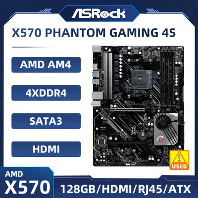 ASRock X570 PHANTOM GAMING 4S motherboard AM4 AMD X570 DDR4 128GB Hyper M.2 ATX support Ryzen 5 5600X 4100 1600 3600 cpu