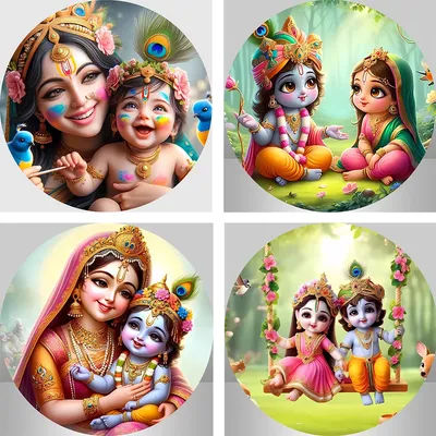 Cute Radha Krishna Round Photo Backdrop Baby Shower Birthday Party Decoration Indian Religion