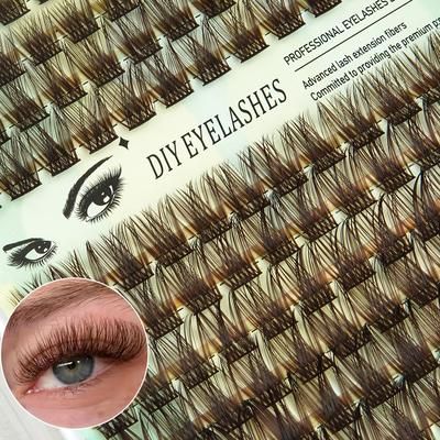 TEMU 144pcs Brown Cluster False Eyelashes Thick And Fluffy Single Lash 10-16mm D Suitable For Beginners Natural Diy Eyelash Clusters Set Soft, Lightweight And Reusable