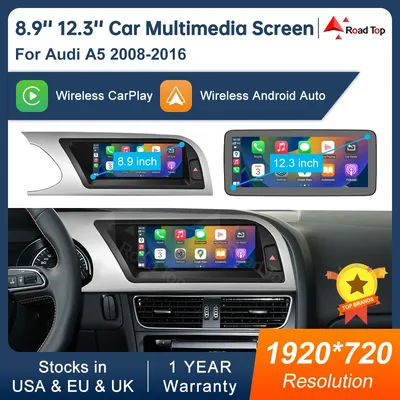 8.9 Inch 12.3" Multimedia Display Touch Screen For Audi A5 S5 2008-2016 Airplay Miracast Function Wireless Carplay Android Auto