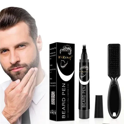 Multi-Pack Bundle Beard Pen Black Kit Barber Styling Pencil with Brush Natural Finish Cover Facial Hair Patches Tool