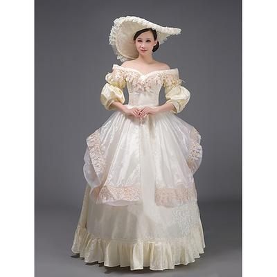 Vintage Rococò Rinascimento Maxi Vestito Normale A sbuffo Principessa Sposa Pieghettato Con Volant Principessa Girocollo Costume Per donna Halloween Carnevale Mascherata Feste Halloween Performance