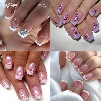 TEMU 4 Types (96pcs) Of Short French Pattern Press-on Nails 4 Styles And Used For
