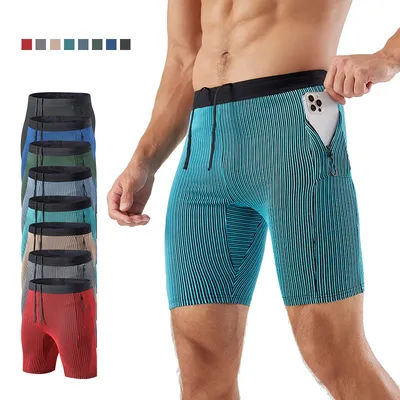 Men Quick Dry Compression Marathon Running Shorts with Zipper Pockets Gym Workout Basketball Training Shorts Built-in Mesh Liner