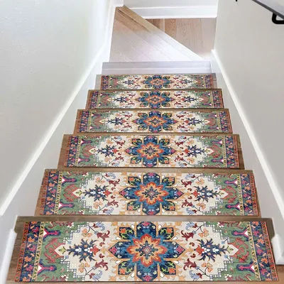 5/10pcs Stair Mat Scandinavian Printed Stair Step Tread Mats Household Dirty Resistant Silent Anti-slip Carpet Bohemian Style