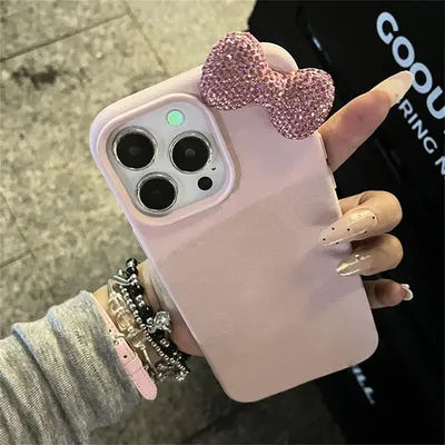 Luxury Rhinestone Bow Litchi Pattern Leather Phone Case For iPhone 11 12 13 14 15 16Pro Max X XS XR