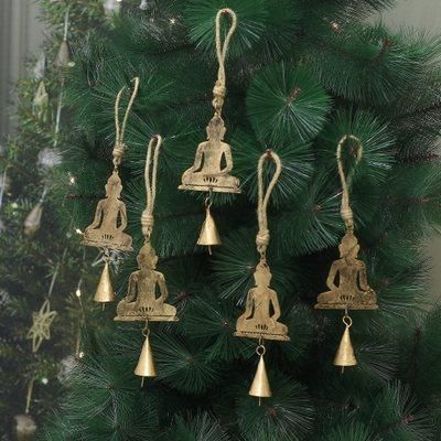 'Antiqued-Finished 5-Piece Buddha-Themed Iron Ornament Set'