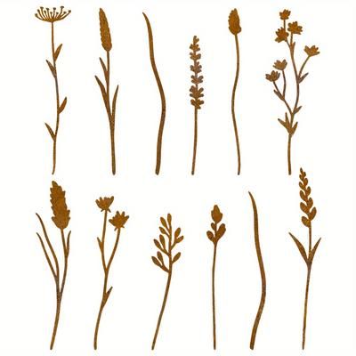 TEMU 12pcs Rusted Metal Flower Set - Rusty Bouquet For Plant Pot & Garden Vase Decor, Iron Floral Stake Set With Rustic Farmhouse - Indoor/outdoor Plant Accent For Yard, Patio (weatherproof)
