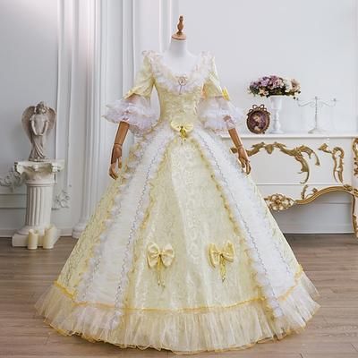 Vintage Rococò Rinascimento Maxi Vestito Normale A sbuffo Principessa Sposa Pieghettato Con Volant Principessa Girocollo Costume Per donna Halloween Carnevale Mascherata Feste Halloween Performance