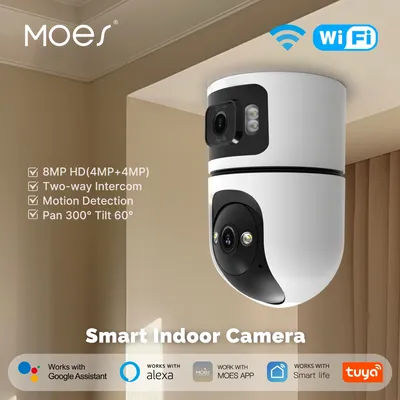 Moes Tuya WiFi Indoor Smart Camera 4MP Dual Screen Lens 2.4G/5G Infrared Night Vision Motion Detection Auto Track Two-Way Audio