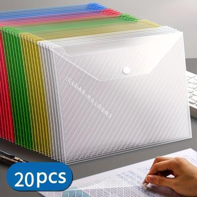 TEMU 10/20 Transparent A4 File Bags - Mixed Color And White, Button Closed For Office And Organizers, Stylish School Supplies