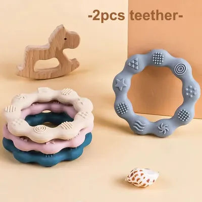 2PCS Baby Teether Health Care Molar Toy Tactile Cognition Food Grade Silicone Newborn Grip Teething Toy Baby Shower Gift
