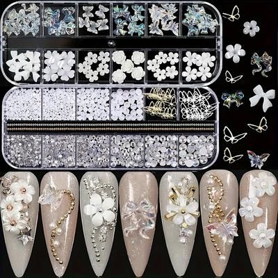 TEMU 2 Boxes/ Set Aurora Nail Art Decoration Set, Mixed Design, With Beads,, Nail Art Design