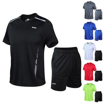2 Pcs/Set Men's Tracksuit Gym Fitness badminton Sports Suit Clothes Running Jogging Sport Wear Exercise Workout set sportswear
