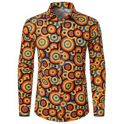 Retrò Vintage Anni '70 Camicia Disco Geometrico Psichedelico Costume Per uomo Halloween Carnevale Festival Musicale Parata dell'Orgoglio Mese dell'orgoglio Adulti Camicia