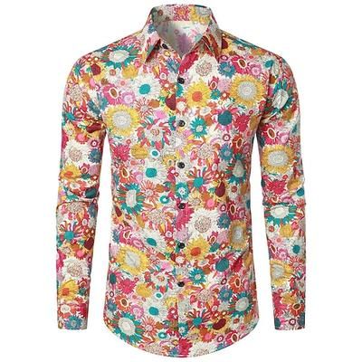 Retrò Vintage Boho Anni '70 Camicia Hippie Floreale Costume Per uomo Halloween Carnevale Festival Musicale Festa a tema retrò Adulti Camicia