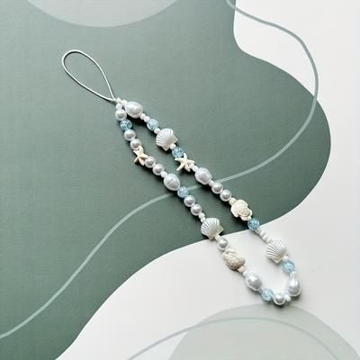 TEMU Fashion Ocean Braided Mobile Phone Lanyard Beach Series Starfish Turtle Beads Phone Strap Camera Pendant