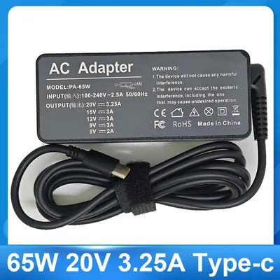 20V 3.25A 65W USB Type-C AC Laptop Power Adapter Charger For Lenovo Thinkpad X1 Carbon Yoga X270 X280 T580 P51 P52s E480 E470