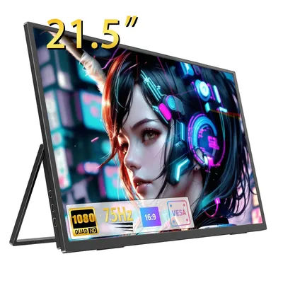 21.5" Portable Monitor 75Hz 100% sRGB Gaming Travel Second Screen for Desktop Laptop with VESA Mout USB HDMI Steamdeck Speakers