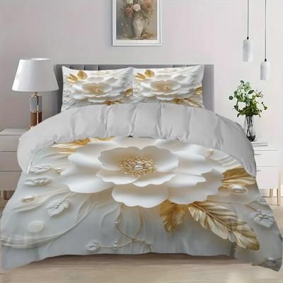 TEMU Floral Pattern Bedding 3pcs Set, Suitable For All (1 Quilt Cover + 2 Pillowcases), Soft And Comfortable, Suitable For Bedroom, Outdoor Adventure And Home Decoration