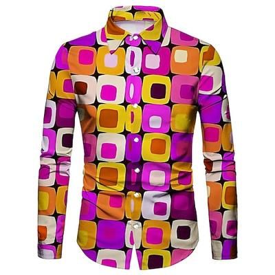 Retrò Vintage Anni '70 Camicia Disco Geometrico Psichedelico Costume Per uomo Halloween Carnevale Festival Musicale Parata dell'Orgoglio Adulti Camicia