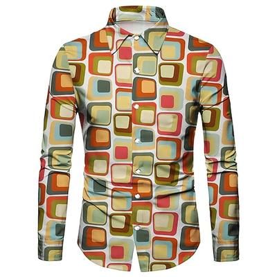 Retrò Vintage Anni '70 Camicia Disco Geometrico Psichedelico Costume Per uomo Halloween Carnevale Festival Musicale Parata dell'Orgoglio Adulti Camicia