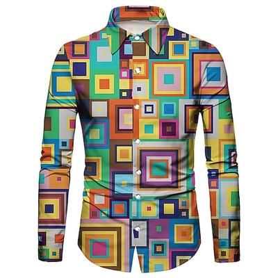 Retrò Vintage Anni '70 Camicia Disco Geometrico Psichedelico Costume Per uomo Halloween Carnevale Festival Musicale Parata dell'Orgoglio Adulti Camicia