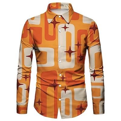 Retrò Vintage Anni '70 Camicia Disco Geometrico Psichedelico Costume Per uomo Halloween Carnevale Festival Musicale Parata dell'Orgoglio Adulti Camicia