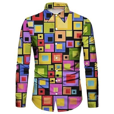 Retrò Vintage Anni '70 Camicia Disco Geometrico Psichedelico Costume Per uomo Halloween Carnevale Festival Musicale Parata dell'Orgoglio Adulti Camicia