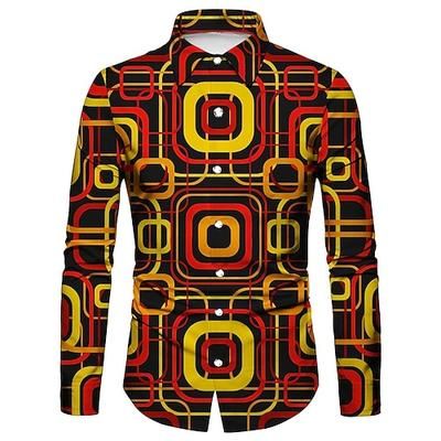 Retrò Vintage Anni '70 Camicia Disco Geometrico Psichedelico Costume Per uomo Halloween Carnevale Festival Musicale Parata dell'Orgoglio Adulti Camicia