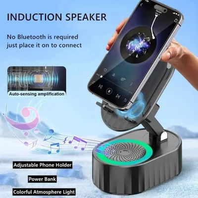 Haut-parleur Bluetooth à Induction sans fil 5 en 1, support de téléphone portable, chargeur de